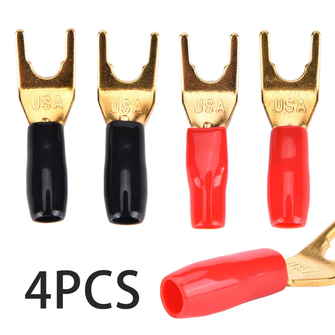 

4pcs/lot Gold Plated Spade Fork Y Banana Plug Solderless Fork Speaker Banana Plugs Adapter