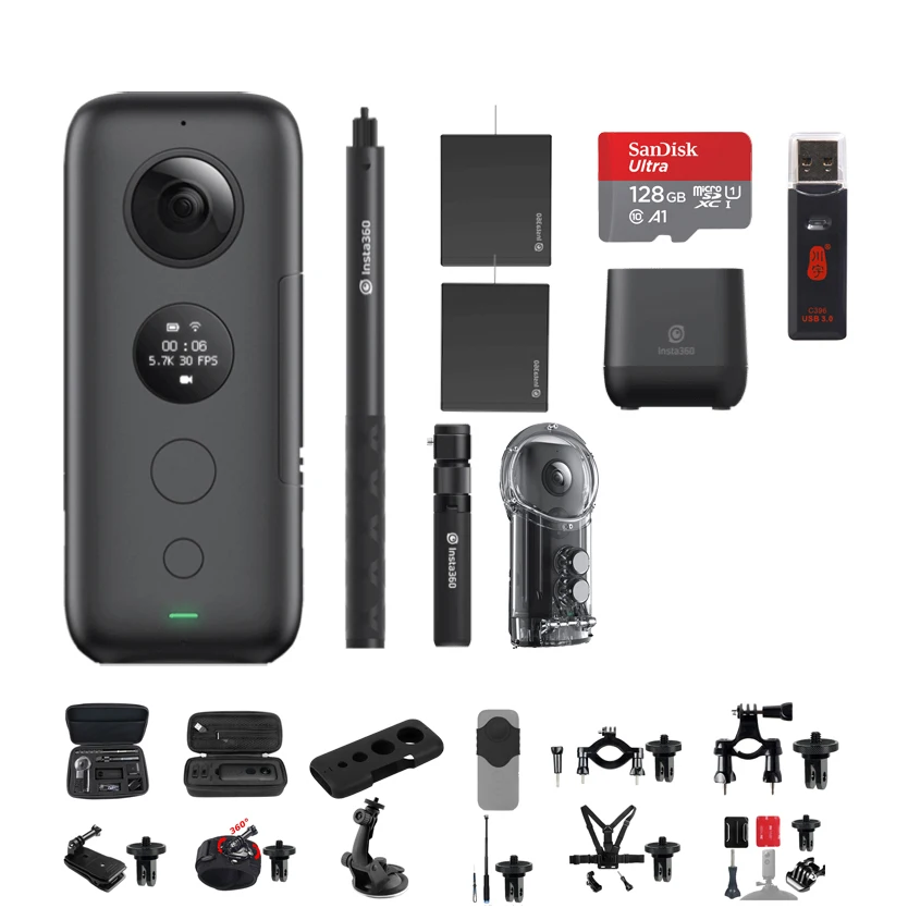 Insta360 Экшн-камера ONE X 5,7 K VR 360 Panorama для iPhone и Android, зарядное устройство Insta 360, чехол для селфи - Цвет: Bundle 10