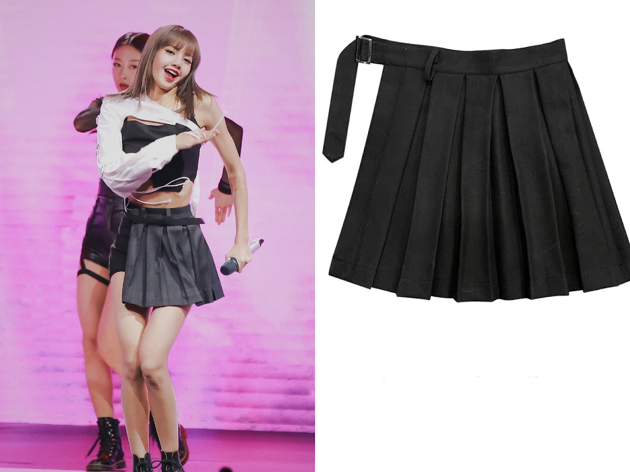 

kpop Blackpink lisa same Gothic wind Split ends loose pleated skirt women korean black sexy high waist mini skirt female clothes