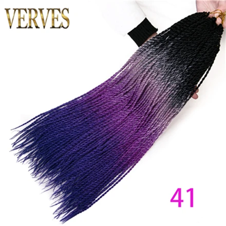 VERVES крючком косы 24 дюймов Омбре Сенегальские вьющиеся волосы 30 корней/упаковка синтетические плетеные волосы для женщин блонд, синий, розовый, коричневый - Цвет: Омбре
