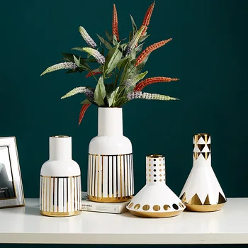 

Nordic Creative Light Luxury Style Gold Ceramic Vase Decoration Modern Simple Living Room Dining Table Foyer Porch Decoration
