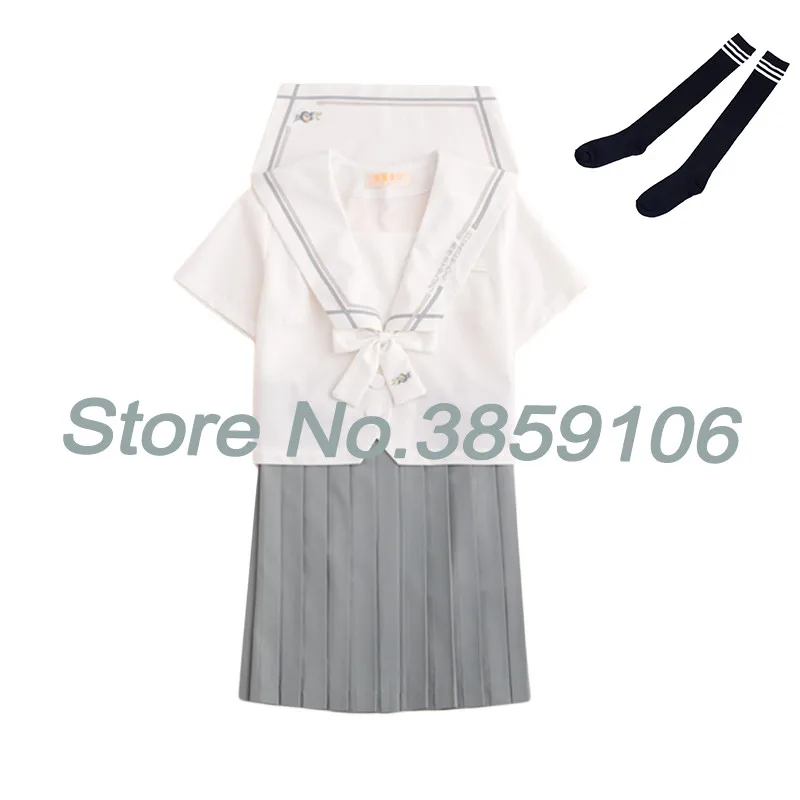 Short Set With Socks UPHYD японская ортодоксальная JK форма студенческий колледж Ветер костюм комплект белая рубашка+ зеленая юбка+ галстук школьная форма для девочек - Цвет: Short Set With Socks