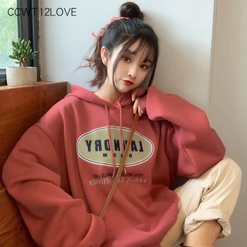 

Casual Fleece Hoodies Women 2019 Loose Letter Print Hoodies Sweatshirts Ladies Warm Winter Hooded Sweatshirt Women Long Sleeve