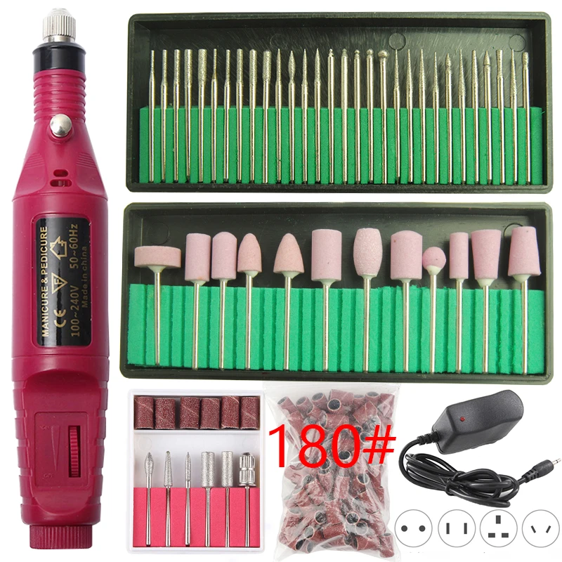 red set 3 Профессиональный электрический сверлильный станок для ногтей, набор для маникюра и педикюра, набор для удаления геля, сильные инструменты для сверления ногтей, полировочные шлифовальные ленты - Цвет: red set 3