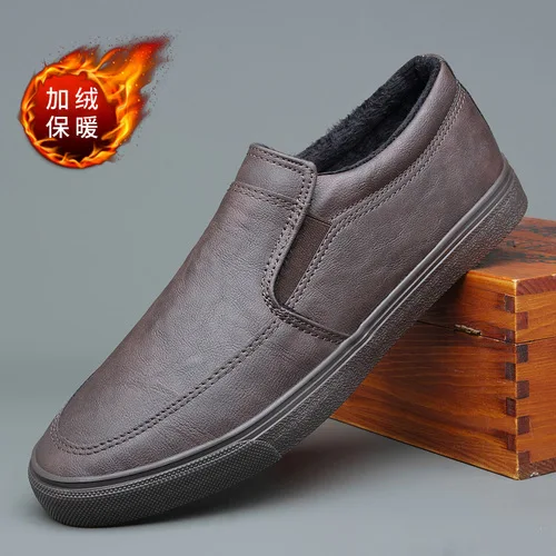 Men's shoes autumn tide shoes casual shoes winter one pedal lazy shoes men new trend plus velvet cotton shoes - Цвет: SBrown (plus velvet)
