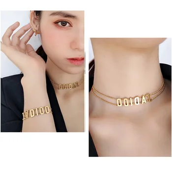 

Vintage Letter Bracelet Double Layer Chocker Chain Personality Light Luxury Temperament Collarbone Necklace