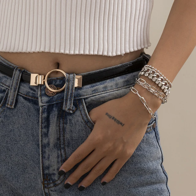 Punk Curb Cuban Chain Bracelets Set for Women Multilayer Miami Boho Thick Gold Color Charm Bracelets Bangles Fashion Jewelry Black Zinc Plated