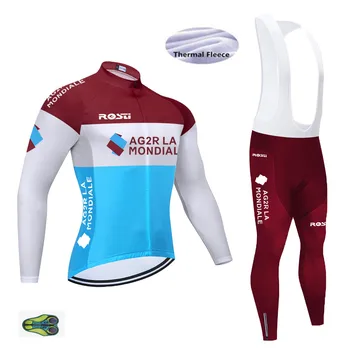 

2020 TEAM AG2R Long Sleeve Cycling JERSEY Bike Pants Set Mens 20D Pads Ropa Ciclismo Winter Fleece Cycling Wear Maillot Culotte