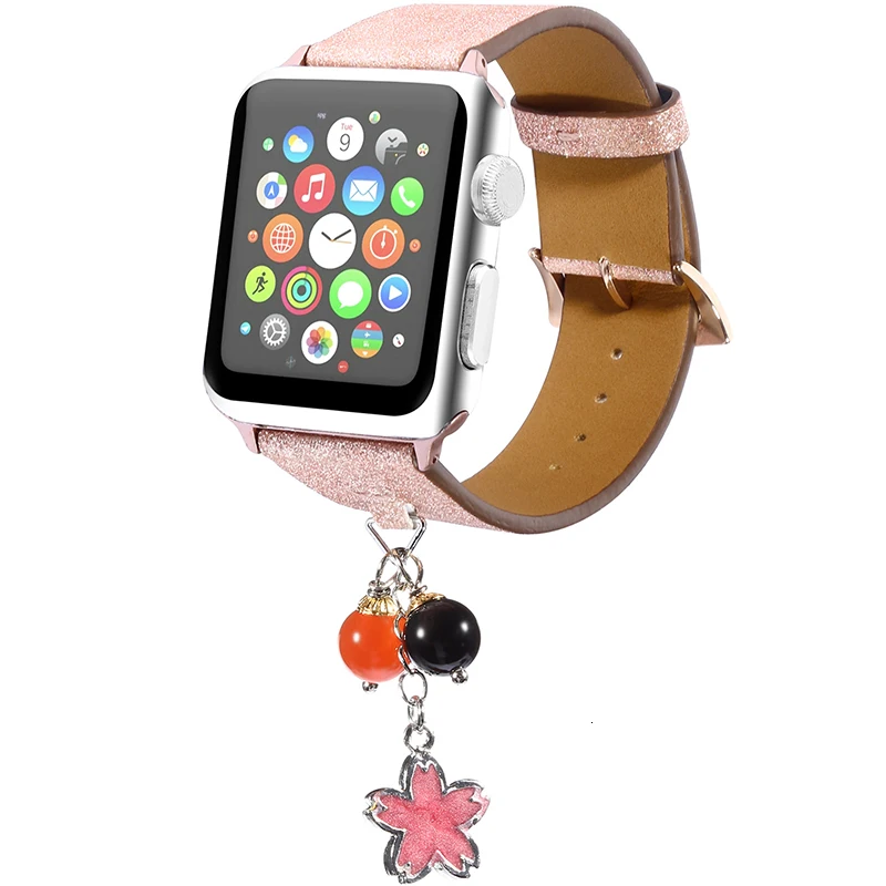 

New Genuine Leather Pendant Watch Band with Connector Adapter strap for Apple Watch Series 1 Series 2 Band with Small Ornaments