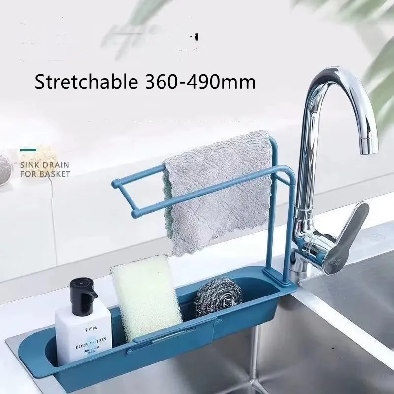 Telescopic sink shelf soap sponge drain rack expandable drainer sink tray holder adjustable drain basket home kitchen storage