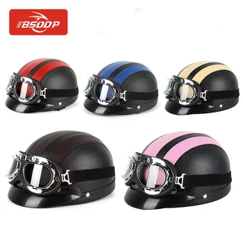 

Motorcycle Vintage Helmet Leather Style Vintage For Harley Open Face Half Leather Men Women Snowboard Ski Motorbike Helmets