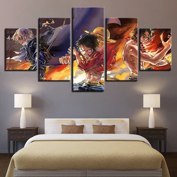 

Wall Art Canvas Paintings Poster Living Room Home Decor 5 Pieces Cartoon HD Prints Anime Characters Pictures Framework