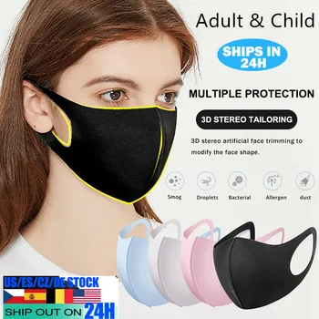 

Pollution Mask with Elastic Earloop Washable Mask Made For Men Women Children Black Breatheable