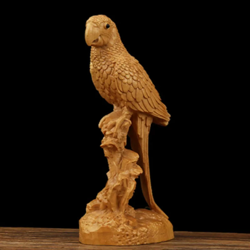 

12 x 6 x 3.5 CM Hand Carved Boxwood Figurine - Pretty Parrot Bird Statue Home Decoration Miniature- JY011