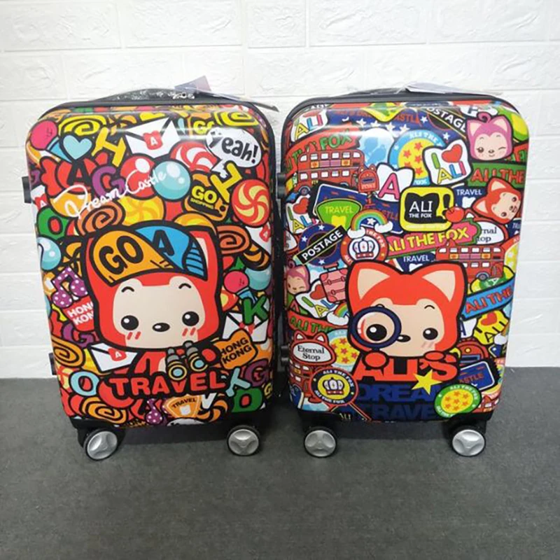 Acant cartoon rolling luggage spinner carry on 20/24 дюймов Аниме милый бренд пансион Детский чемодан Новые товары