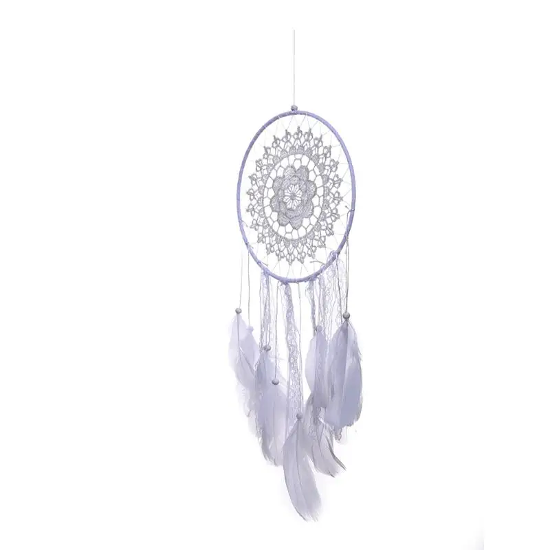 White Fringed Lace Dream Catcher Feather Car Wall Hanging Decoration Craft
