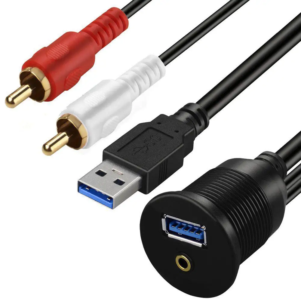 Dragonpad 1 м приборной панели автомобиля панель скрытого монтажа USB 3,0 3,5 мм AUX RCA удлинитель заподлицо мужчин и женщин кабель стиль