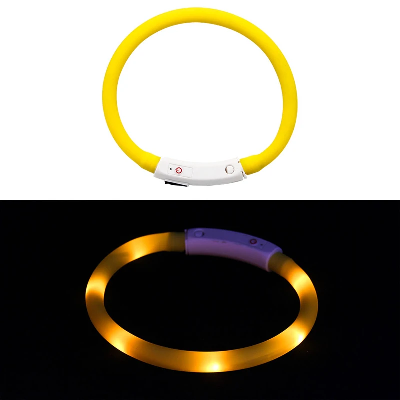 Yellow A USB Перезаряжаемый светильник, ошейник для собак, светодиодный светильник для собак, светящийся ошейник для домашних животных с ночной зарядкой, ошейник для маленьких и средних больших собак - Цвет: Yellow A
