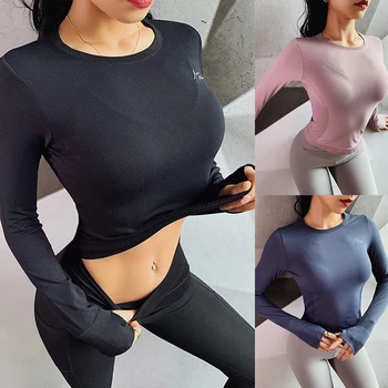 

Long Sleeve Seamless Fitness Tops Women Breathable Sports Shirt Stretch Quick Dry Yoga Top Solid Female Workout T-shirt