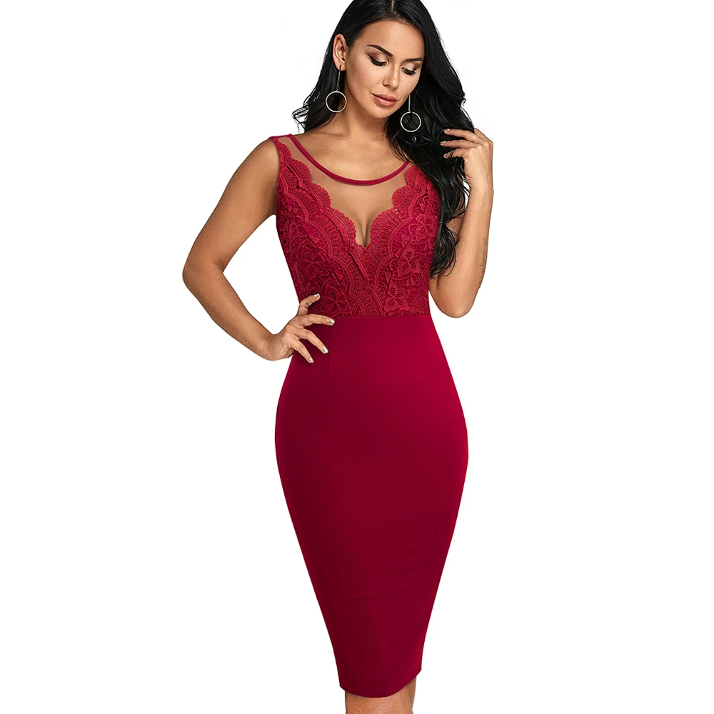 Nice-Forever Summer Women Elegant Sexy Lace Mesh Patchwork Dresses Cocktail Wedding Party Vintage Bodycon Slim Dress B684