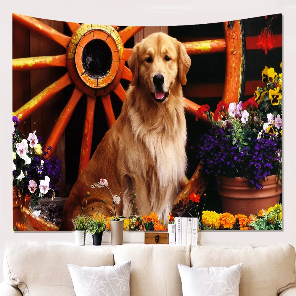 Zeegle Dog Pattern Tapestry Mandala Wall Hanging Tapestries Soft Sandy Beach Towel Wall Decor Blanket Table Cloth Picnic Mats