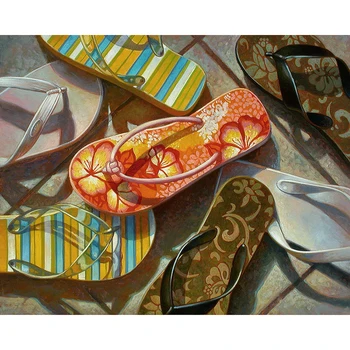 

DIY Painting By Numbers Flip Flops Kit Oil Picture By Numbers Landscape Wall Art Painting on Canvas Home Decoration Gift