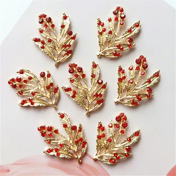 

5 pcs/lot Wholesale Gold Leaves Rhinestone Button Embellishment For Hair Flower Wedding Buckle DIY Creative Alloy Leaf