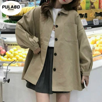

Basic Jackets Women New Oversize Spring Harajuku Retro Loose All-match Leisure Female Jacket Solid Chic Button Outerwear