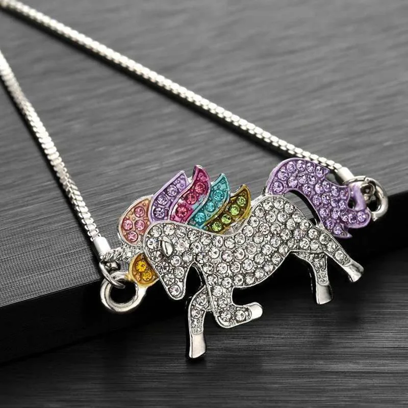 Cartoon Colorful Unicorn Necklace Earrings Bracelet Set Valentine's Day Gift Jewelry