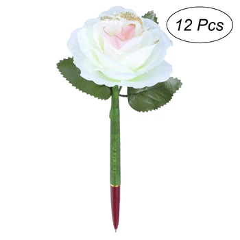 

12pcs Cute Creative Rose Flower Pen Ballpoint Pen Office School Writing Supplies Stationery Accessories (Milk White)