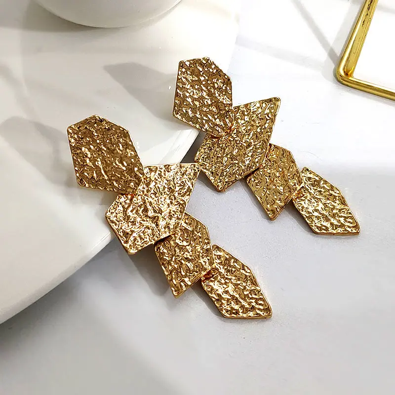 Flatfoosie Trendy Shell Starfish Drop Earrings For Women Geometric Round Simple Gold Color Metal Statement Earrings Jewelry