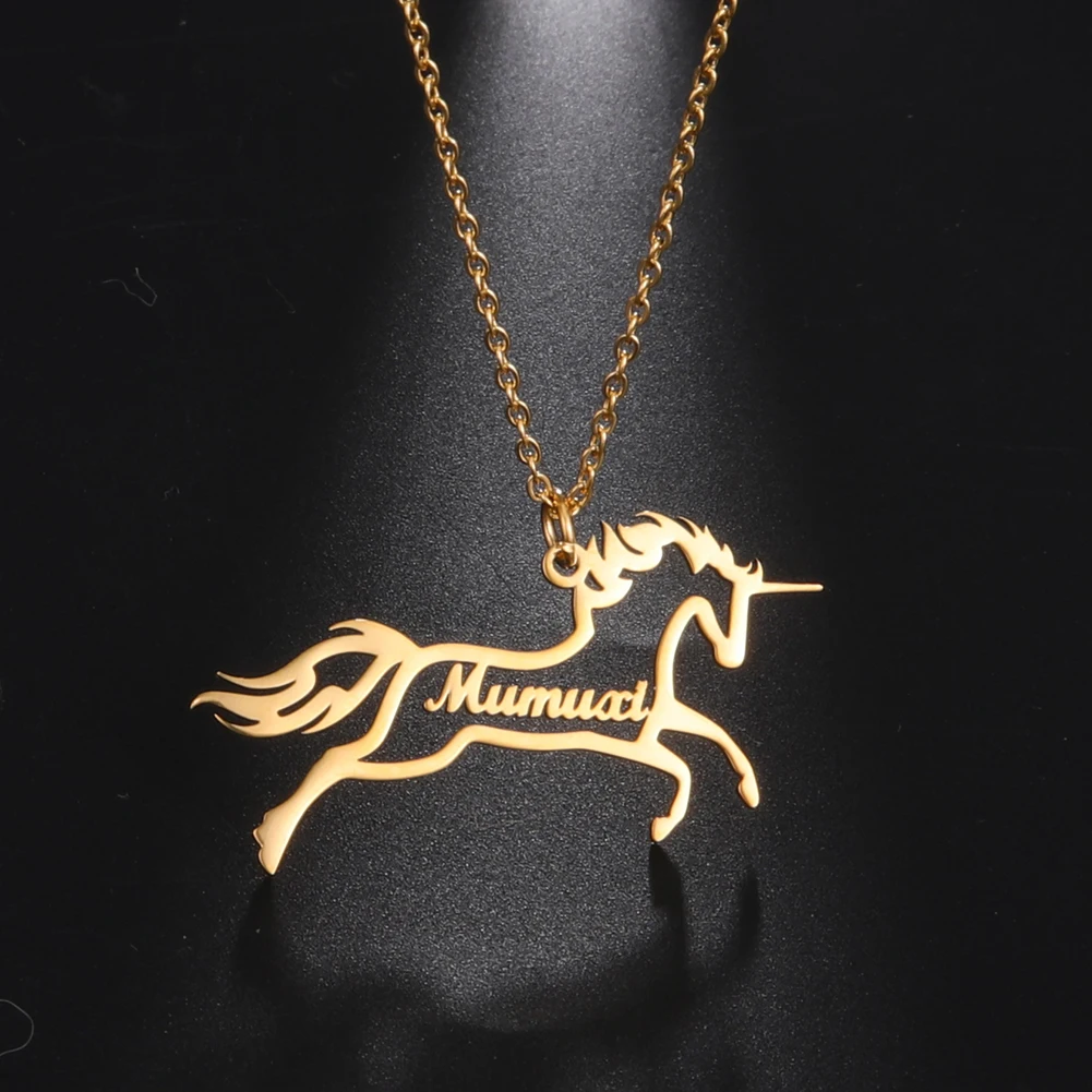 Sipuris-collar de acero inoxidable con nombre personalizado, bisutería única regalo, unicornio, caballo, elefante, Tortuga, León de mar