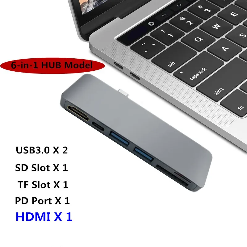 6in1 USB 3,1 type-C концентратор к HDMI адаптер 4K Thunderbolt 3 USB C мульти разветвитель концентратор 3,0 TF SD считыватель слот PD для MacBook Pro/Air - Цвет: 6in1