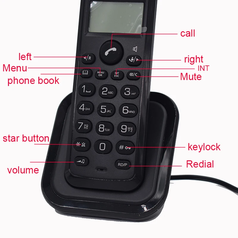 Две Трубки беспроводной телефон стационарный телефон цифровой беспроводной телефон с функцией ID вызова Подсветка Черный телефон для домашнего офиса