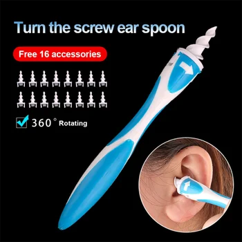 

16 Tips Rotating Ear Cleaner with Soft Silicone Tips Safety Remove the Earwax Tool Simply To Grab And Extract Earwax
