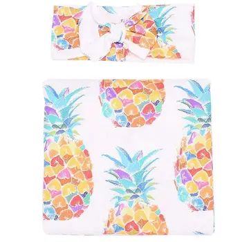 

Newborn Baby Swaddle Floral Receiving Blankets with Headband Value Set Pineapple