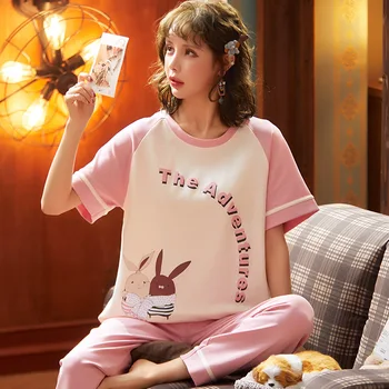 

pajamas sleeve Spring suit short women Modal lovely home clothing for Ladies O-neck lounge wear Pijama girls Casual Sleepwear