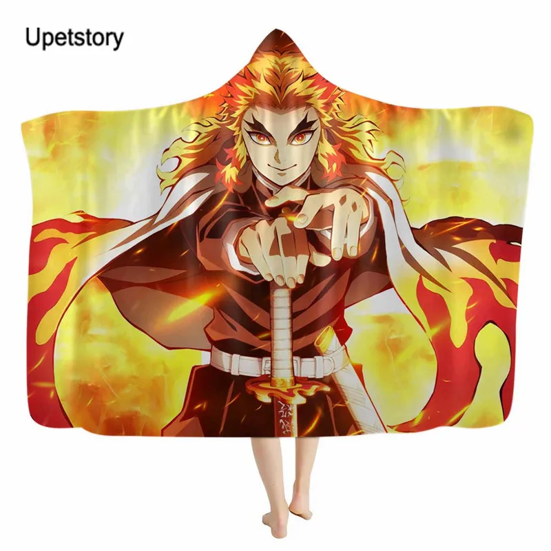 

Upetstory Various Demon Slayer Pattern Hooded Blanket Adults Colorful Kids Sherpa Fleece Wearable Blanket Microfiber Bedding