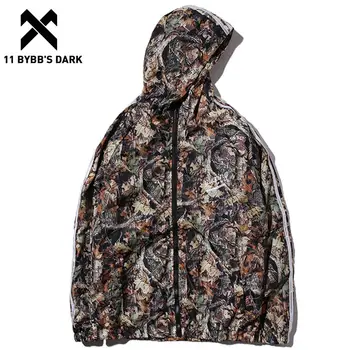 

11 BYBB'S DARK Maple Leaf Tree Printed Jacket Hip Hop Streetwear Jackets Camouflage Men Windbreaker Jackets Zipper Outwear