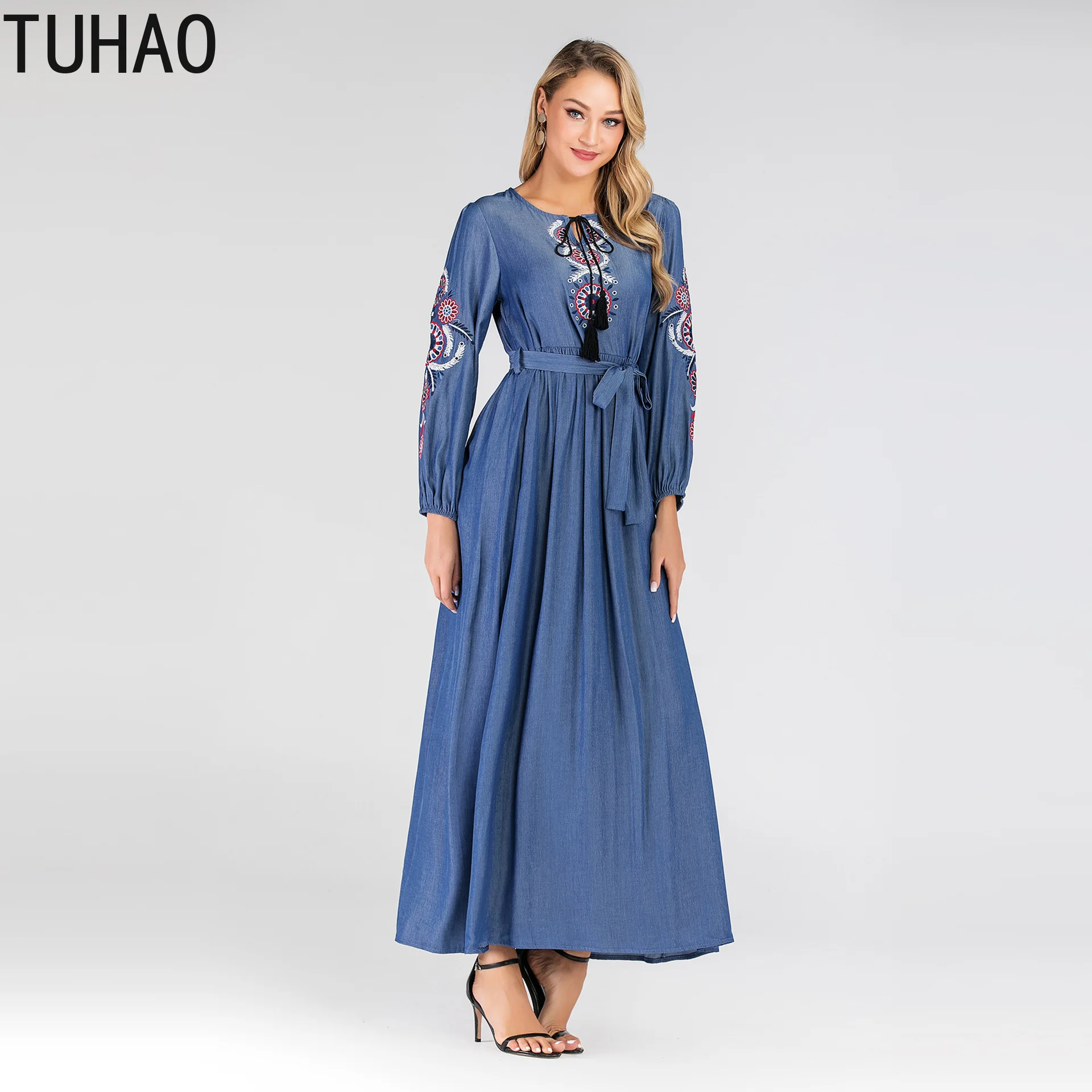 TUHAO, размера плюс 3XL, 2XL, женские платья, Дубай, мусульманское, с длинным рукавом, с вышивкой, арабское платье, ислам, абайя, джилбаб, платье для мусульманских женщин, WM89