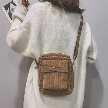 

Women Canvas Flap Bag Preppy Style Student Shoulder Messenger Bag Small Corduroy Bag Casual Satchel Travel Purse Handbag HOT