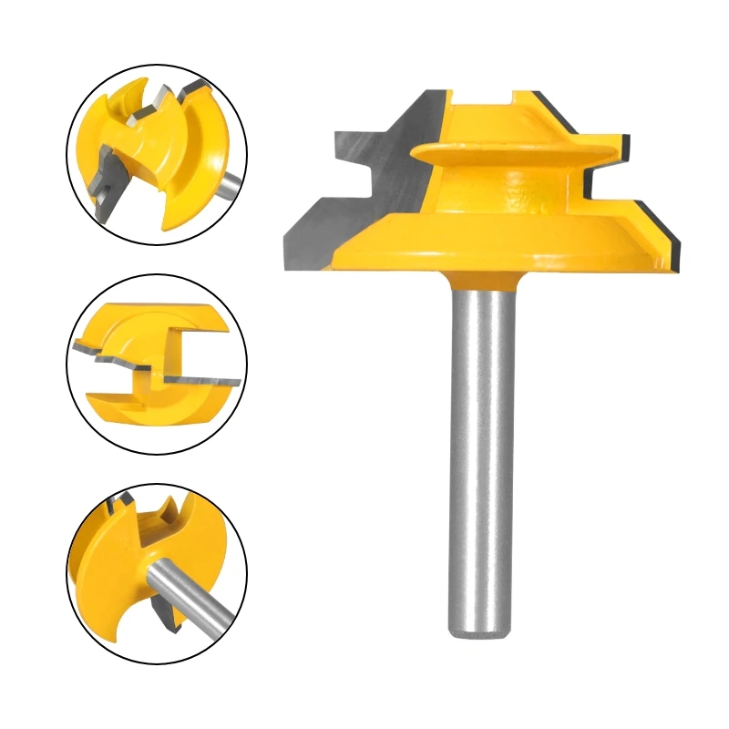 Intsun 45-Degree Lock Miter Router Bit Set - 3-Piece Tongue And Groove Woodworking Kit