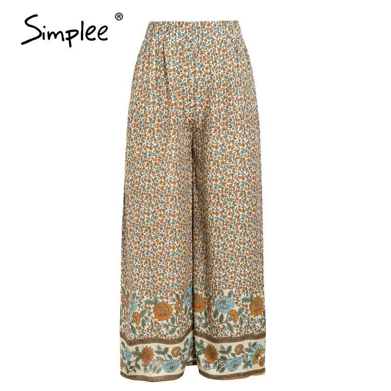 Simplee Boho, винтажные, с принтом, длинные женские летние штаны, богемные, широкие, свободные, брюки, цветочные, для отдыха, пляжные, женские штаны