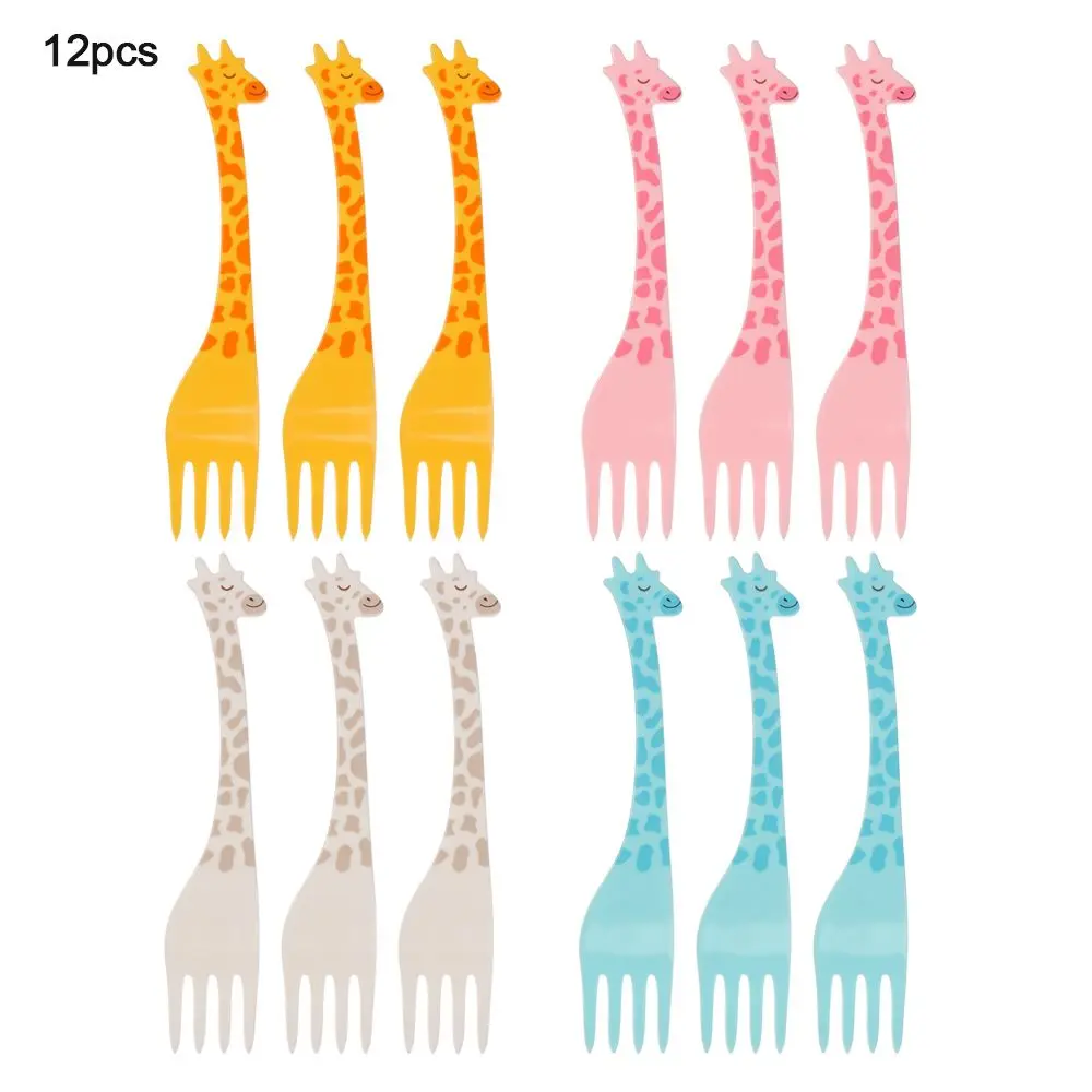 Giraffe Fruit Fork Mini Cartoon Children Snack Cake Dessert Fruit Pick Toothpick Salad Kids Tableware 12 Pcs/Set