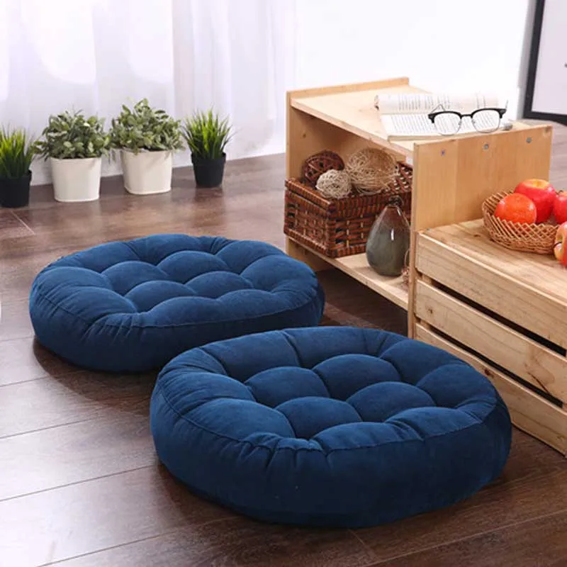 deep blue 1 шт. японский стиль Подушка Cattail Hassock подушка для сиденья копчик ортопедическая Прокладка Подушка для спинки стула круглый утолщенный Коврик для пола Pouf Futon - Цвет: deep blue