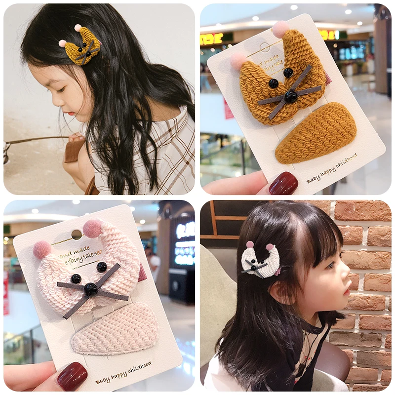 

2Pcs/Set Winter Handmade Cartoon Waterdrop Bow Girls Cute Hairpins Princess Barrettes Hair Clips Headbands Kids Hair Accessories