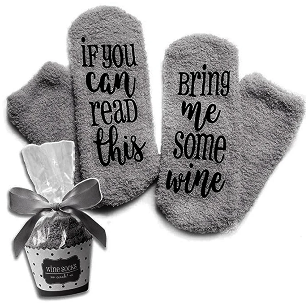 Novelty Saying Socks If You Can Read This Bring Me A Wine Soft Slipper Socks