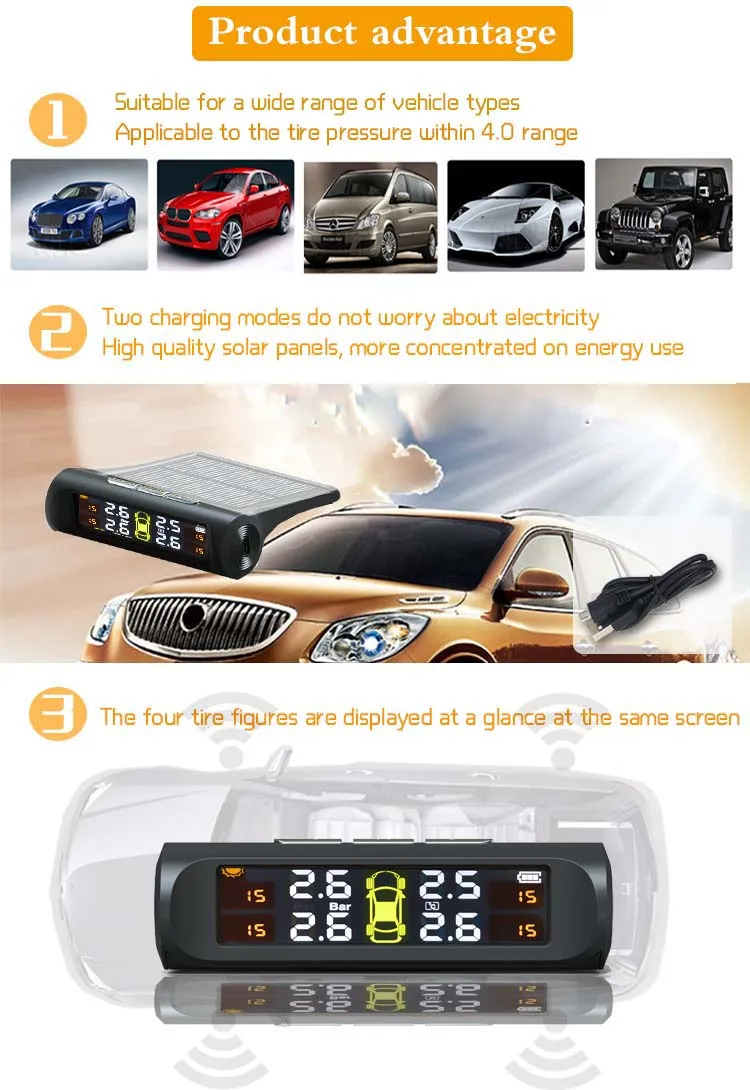 Автомобильный Солнечный TPMS монитор давления в шинах беспроводной контроль давления в шинах сигнализация или Голосовая система ЖК-дисплей цветной дисплей две установки