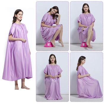 

Sauna Foldable Soft Drawstring Portable Women Steam Gown Full Body Covering Crew Neck Loose Bath Robe Short Sleeve Home