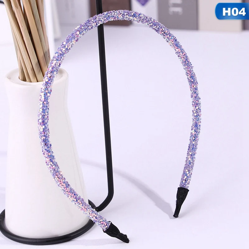 1Pc Bling Glitter Hairband For Girls Korean Version Solid Candy Color Women Hair Hoop Headbands Hair Accessories - Цвет: H04